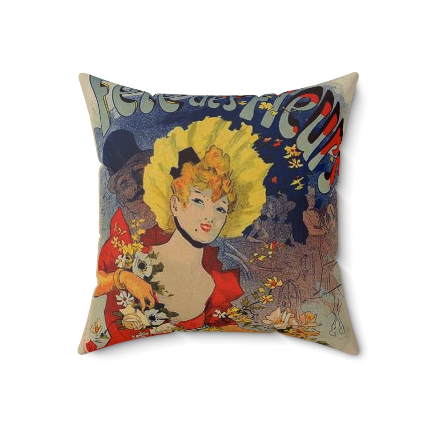 Affiche pour la "Fête des Fleurs de Bagnères-de-Luchon". Decorative Accent Square Pillow