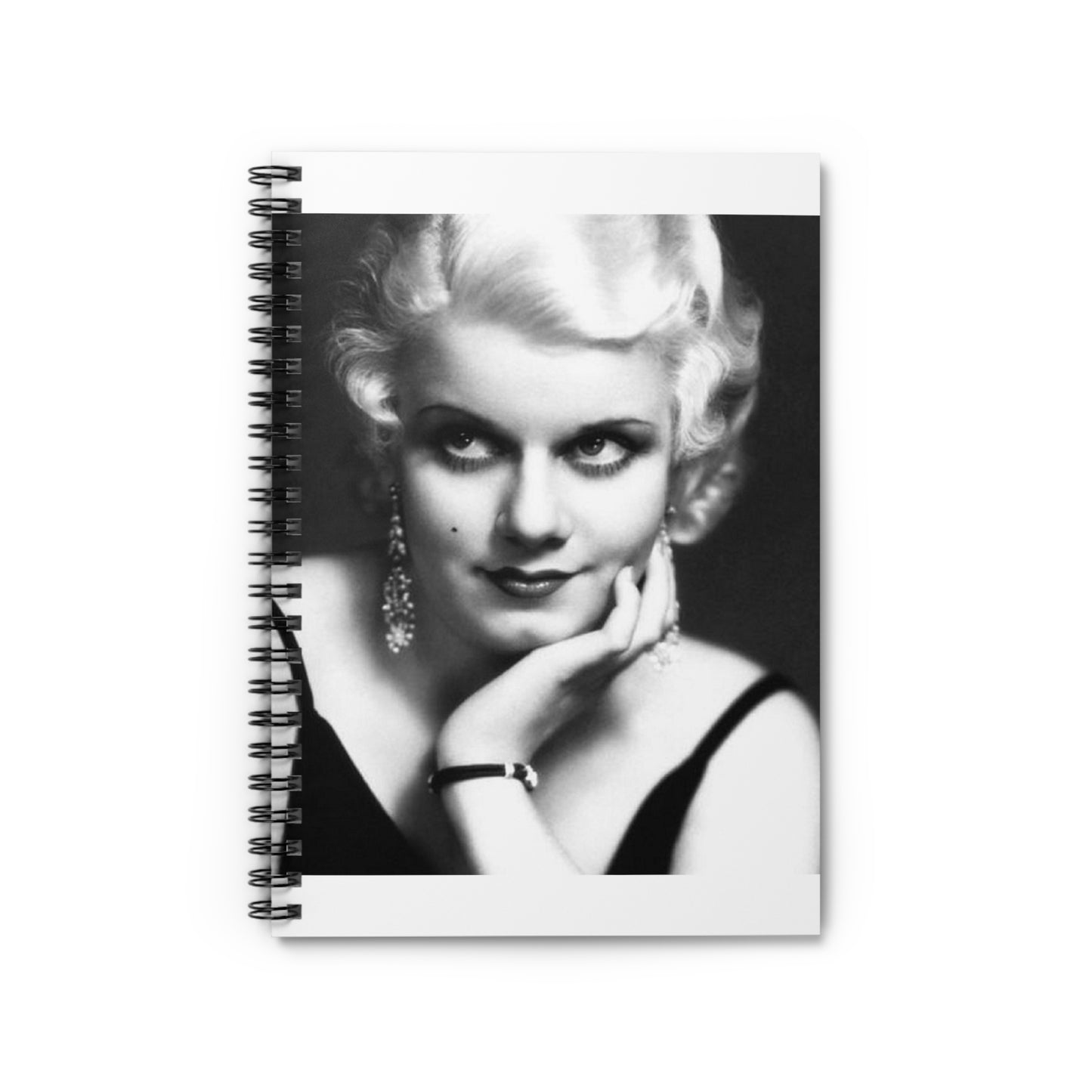 A black and white photo of a woman in a dress. Jean harlow actress film. Spiral Bound Ruled Notebook with Printed Cover