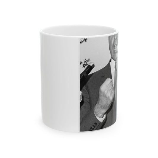 Richard Nixon clinches his fist as he addresses his first audience in Long Island, New York Beautiful Novelty Ceramic Coffee Mug 11oz