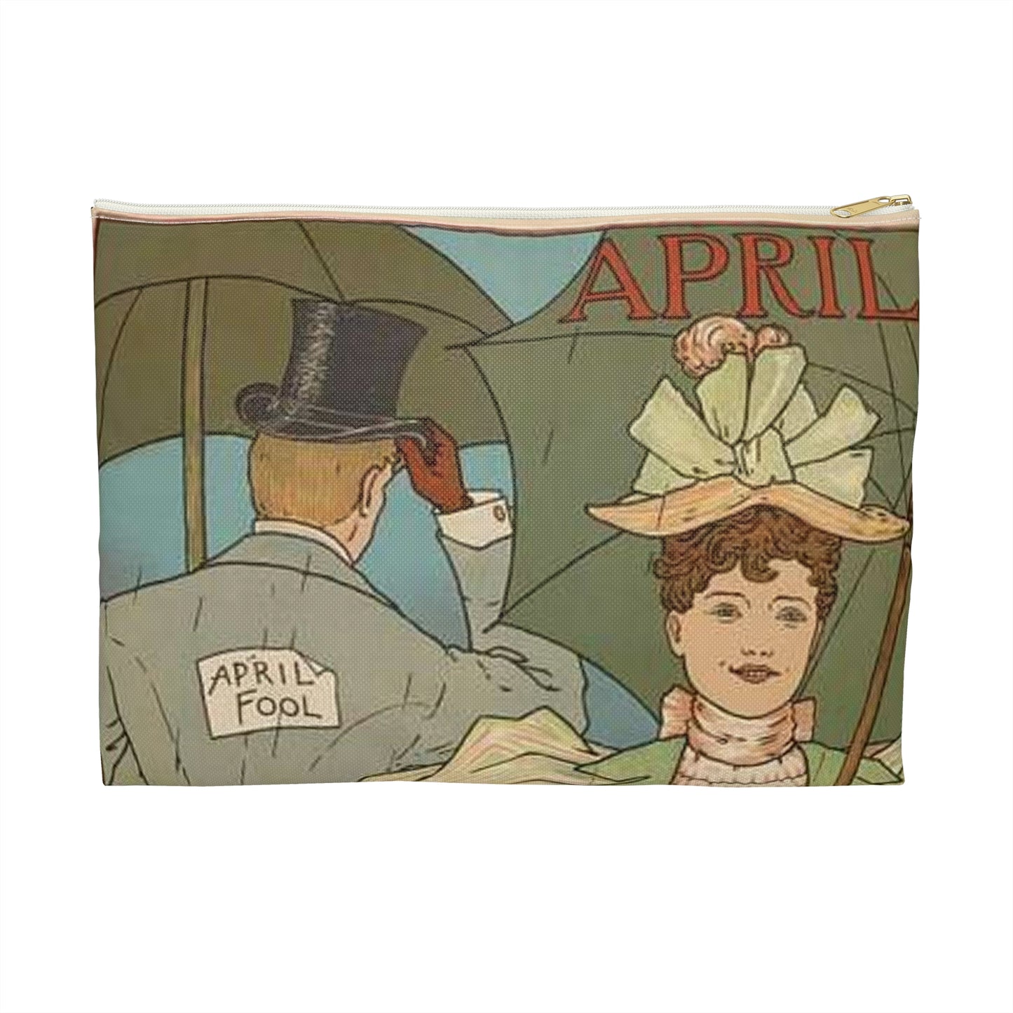 April, Art Nouveau Poster - Art nouveau public domain poster Large Organizer Pouch with Black Zipper