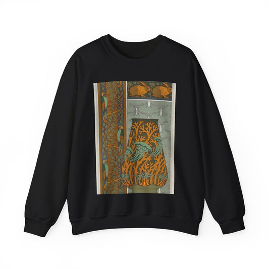 Piverts et arbre, bordure verticale. Lapins et feuilles, bordure. Méduses, anémones de mer et algues, vase. Insectes, jeu de fond. Black Heavy Blend Adult Crew Neck SweatShirt