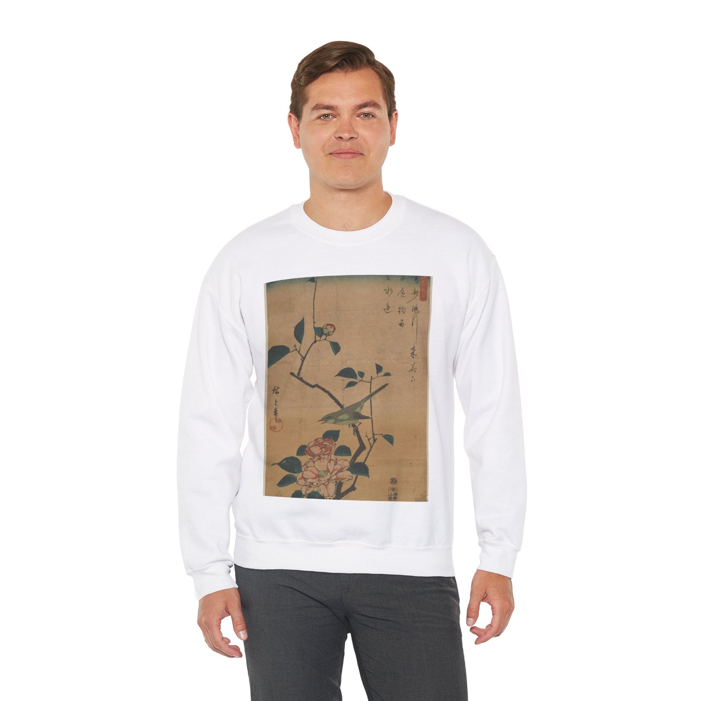 Utagawa Hiroshige - Tsubaki ni uguisu, Ando Hiroshige White Heavy Blend Adult Crew Neck SweatShirt