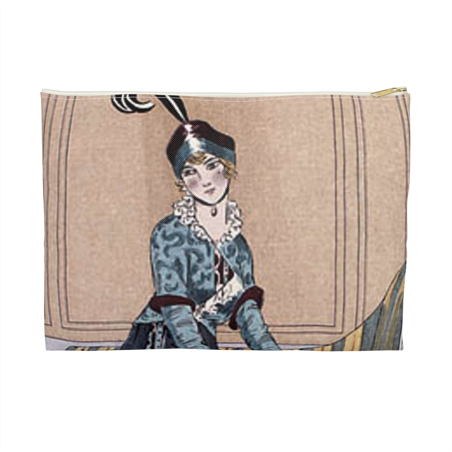 "Jupe de mousseline de soie marine" -Muslin skirt of marine silk- from "Journal des Dames et des Modes” Jupe de mousseline de soie marine, du Journal des dames et des modes (48301609911) Large Organizer Pouch with Black Zipper