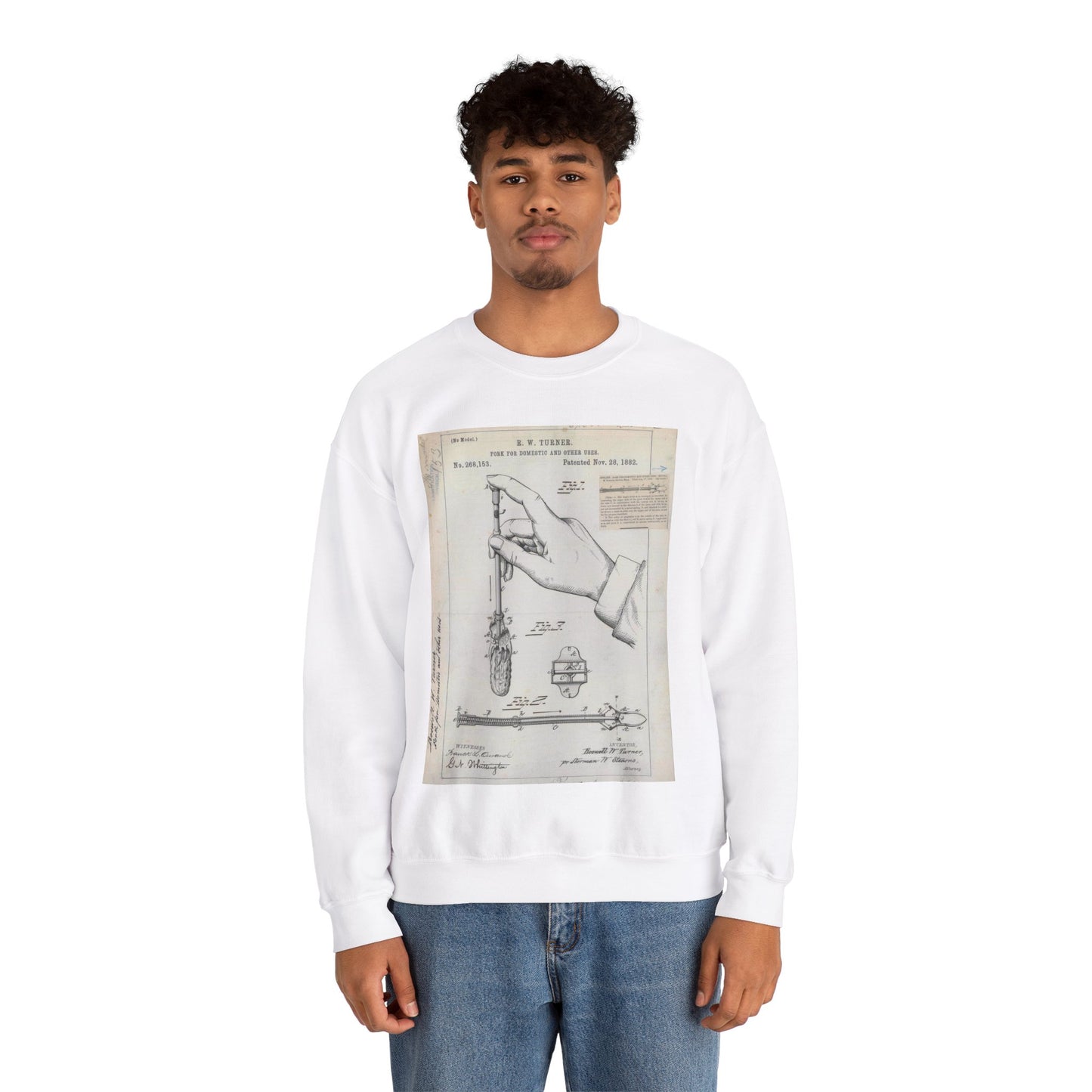 Patent drawing - for R. W. Turner's Fork for Domestic and Other Uses Public domain  image White Heavy Blend Adult Crew Neck SweatShirt