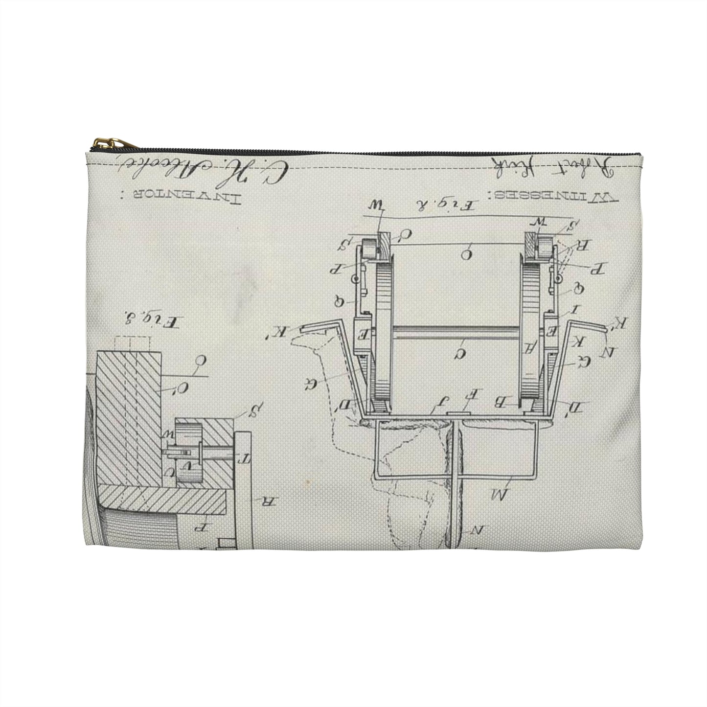 Patent Drawing of Engine - for C. H. Alcoke's Roller Coasting Vehicle Public domain  image Large Organizer Pouch with Black Zipper