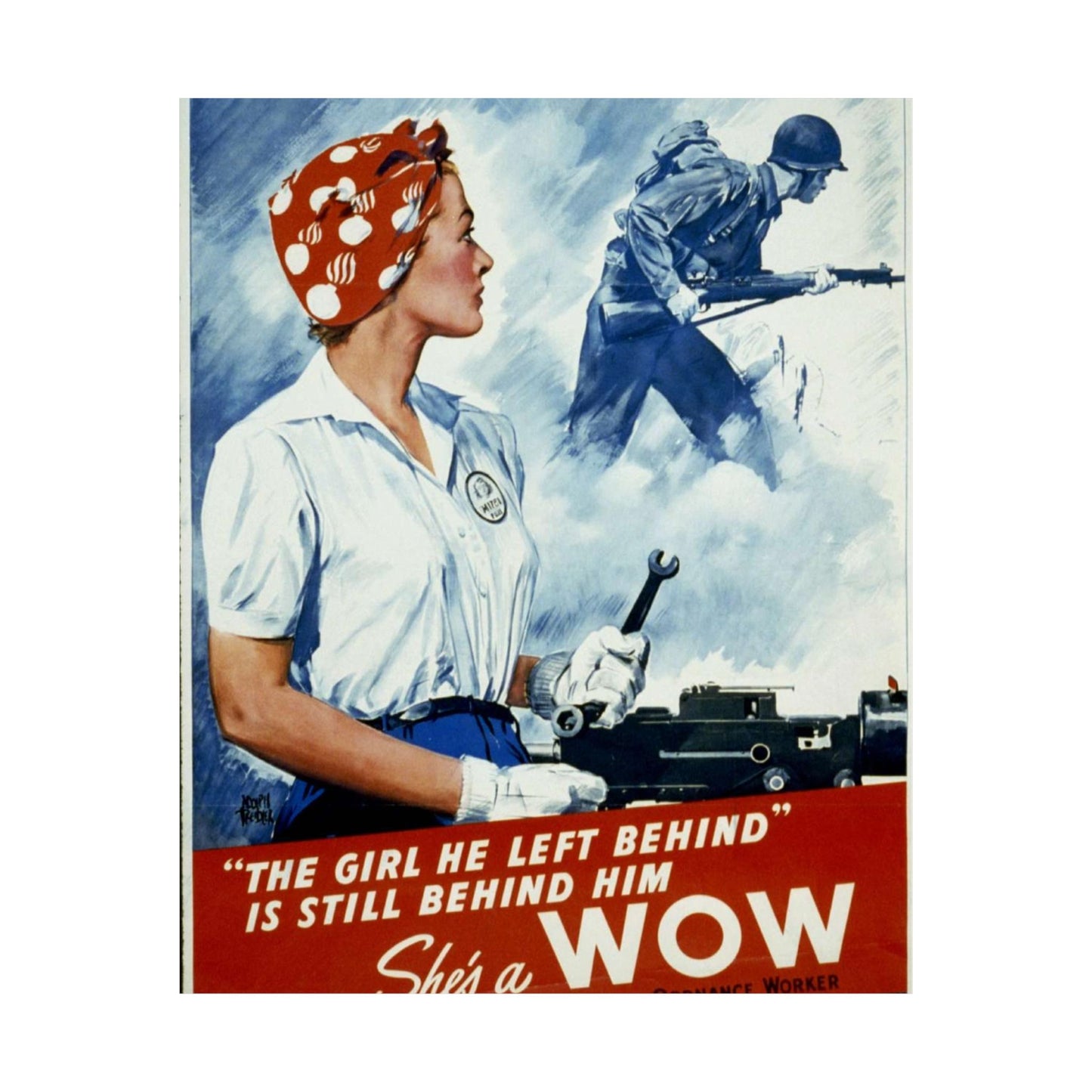 "The girl he left behind" is still behind him--She's a WOW Adolph Treidler High Quality Matte Wall Art Poster for Home, Office, Classroom