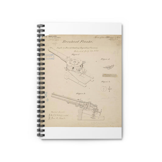 Patent drawing - Drawing of Improvements in Breech-Loading Repeating Cannon Public domain  image Spiral Bound Ruled Notebook with Printed Cover