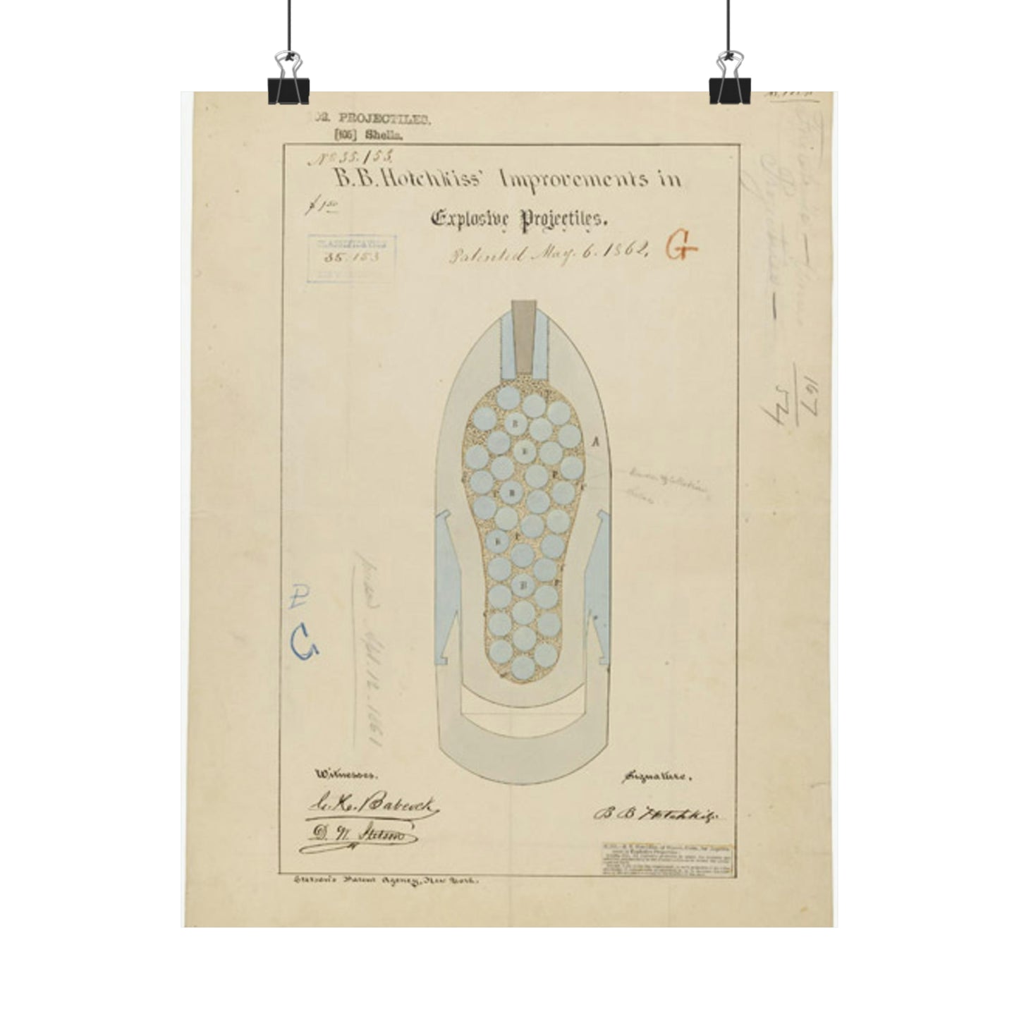 Patent drawing - Drawing of Improvements in Explosive Projectiles Public domain  image High Quality Matte Wall Art Poster for Home, Office, Classroom