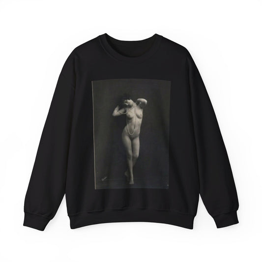 Erotic Art: WALERY - An old photo of a naked woman with pearls Black Heavy Blend Adult Crew Neck SweatShirt