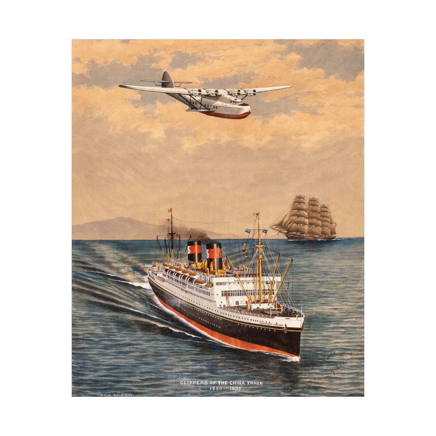 The China Clippers, by H. Shimidzu High Quality Matte Wall Art Poster for Home, Office, Classroom