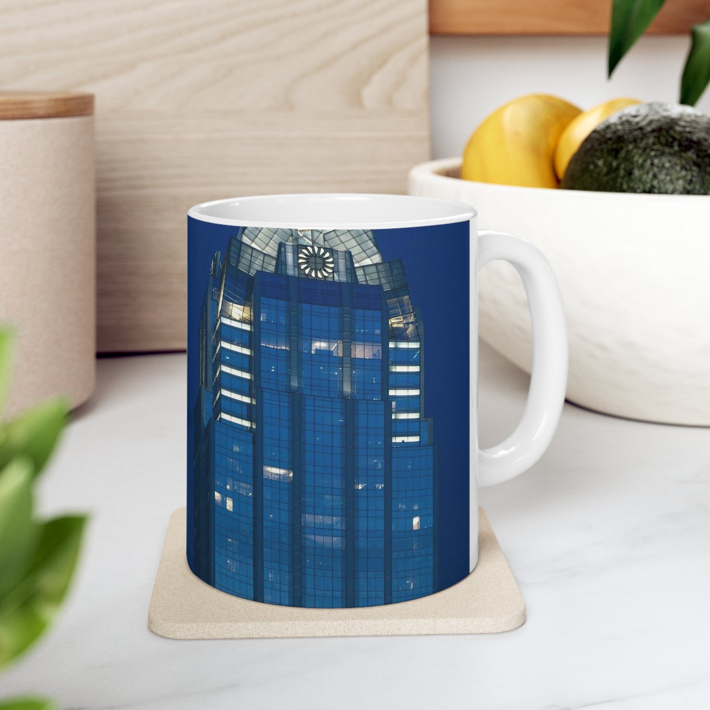 The upper reaches of Frost Bank Tower, a prominent Austin, Texas, skyscraper Beautiful Novelty Ceramic Coffee Mug 11oz