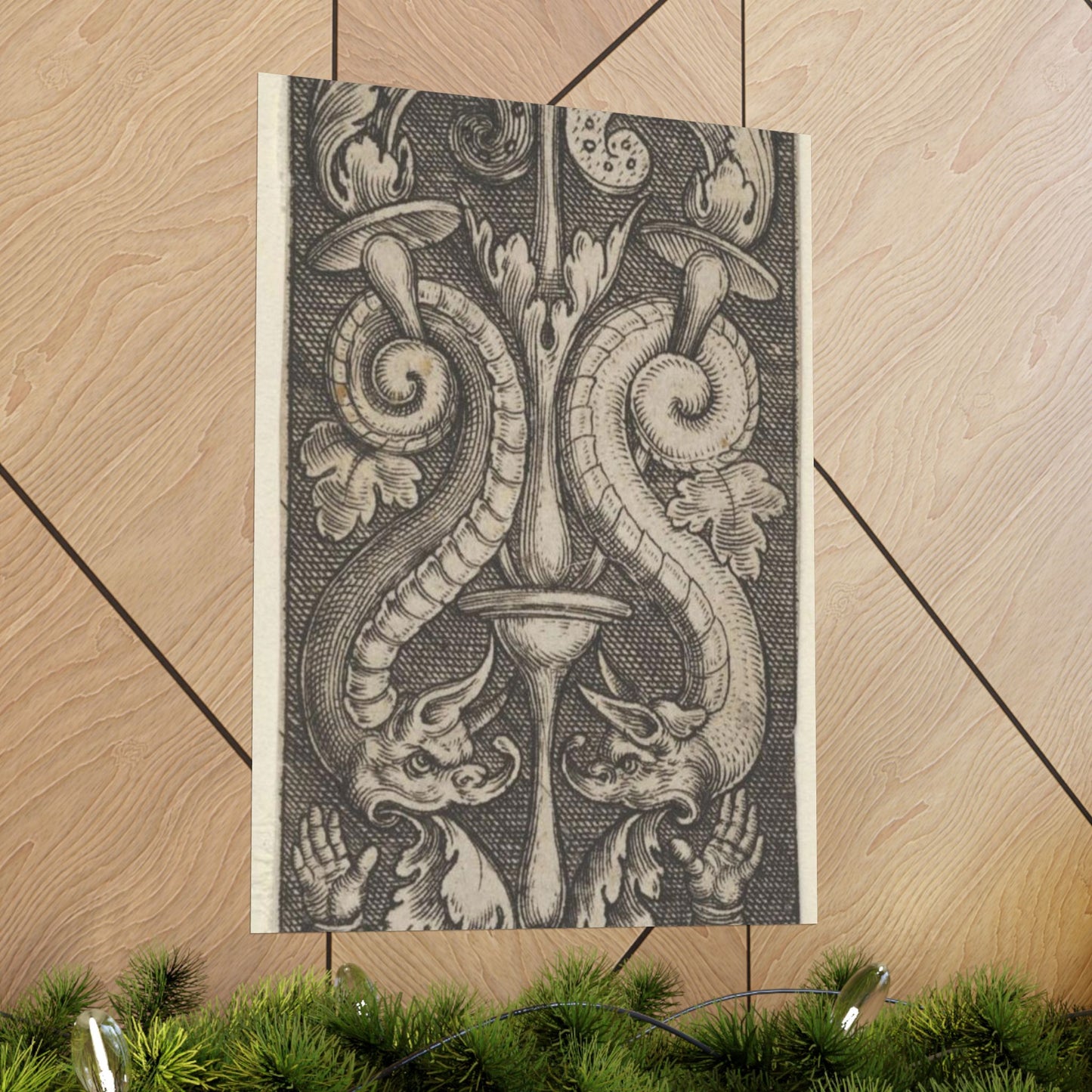 Vertical Panel with a Candelabrum Stemming from a Leaf-Faced Grostesque at Bottom High Quality Matte Wall Art Poster for Home, Office, Classroom