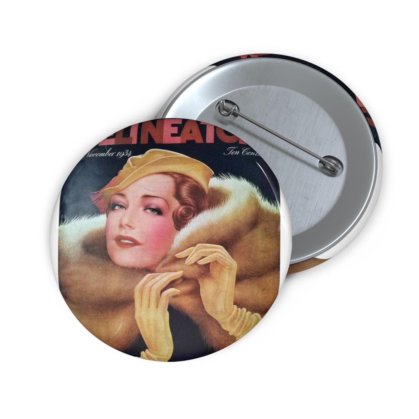 Delineator 1934-11 - Art Deco public domain image Pin Buttons with Crisp Design