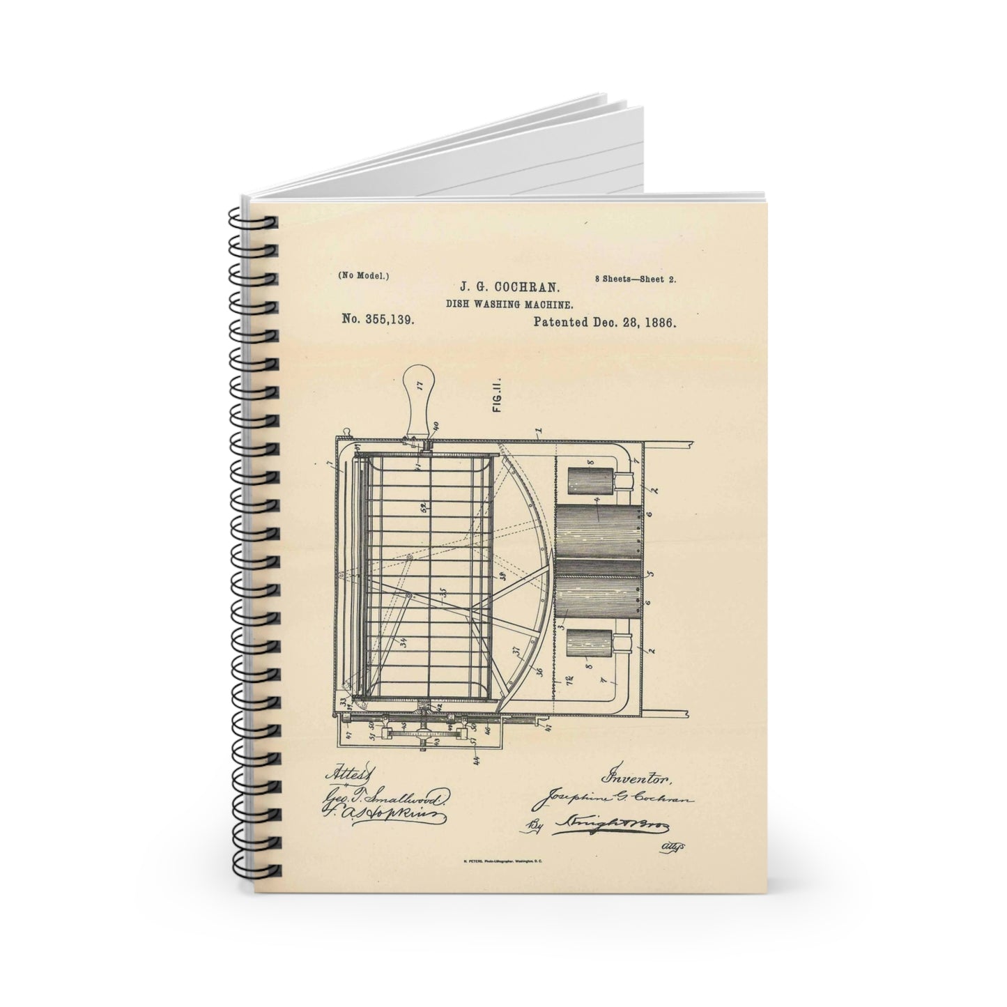 Patent Case File No. 355,139, Dish Washing Machine, Inventor Josephine G. Cochran - DPLA - 1a806ea5879c9a272713bca02da1a760 (page 56) Spiral Bound Ruled Notebook with Printed Cover