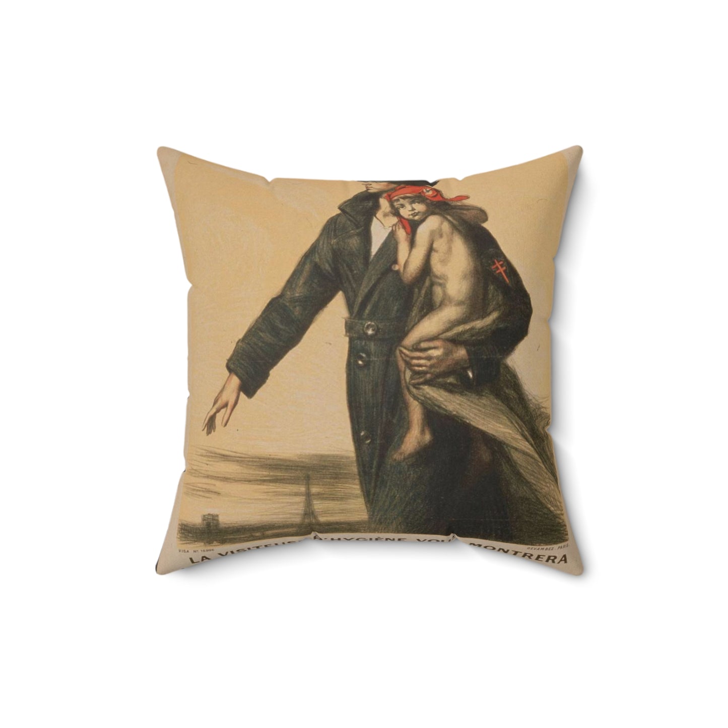 La visiteuse d'hygiéne vous montrera le chemin de la santé. Elle mène une croisade contre la tuberculose et la mortalité infantile. Soutenez-la! Decorative Accent Square Pillow