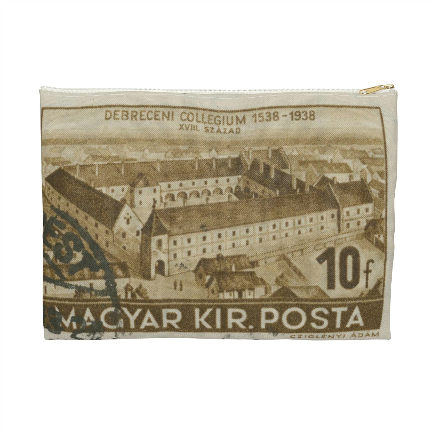 Frimärke ur Gösta Bodmans filatelistiska motivsamling, påbörjad 1950.Frimärke från Ungern, 1938. Motiv av Ungerns Universitet i Debreczen på 1700-talet. "400-årsminne: 1538-1938". Large Organizer Pouch with Black Zipper