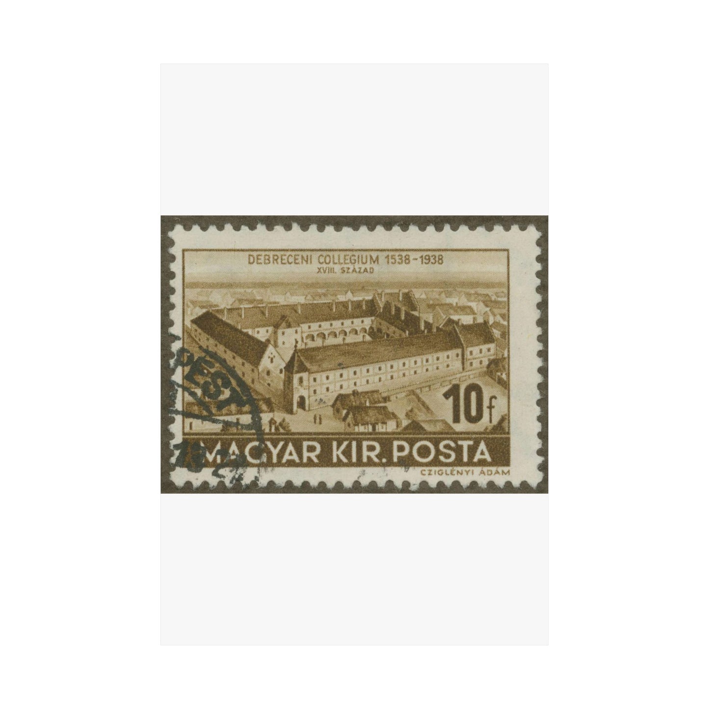 Frimärke ur Gösta Bodmans filatelistiska motivsamling, påbörjad 1950.Frimärke från Ungern, 1938. Motiv av Ungerns Universitet i Debreczen på 1700-talet. "400-årsminne: 1538-1938". High Quality Matte Wall Art Poster for Home, Office, Classroom
