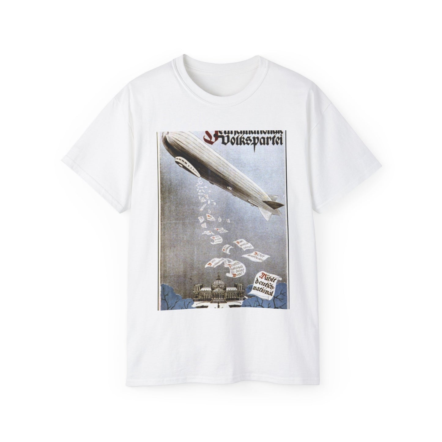 german election poster. oct 1924 -  Deutsche Zeppelin Reederei Company White T-Shirt Gildan 2000 Cotton Unisex