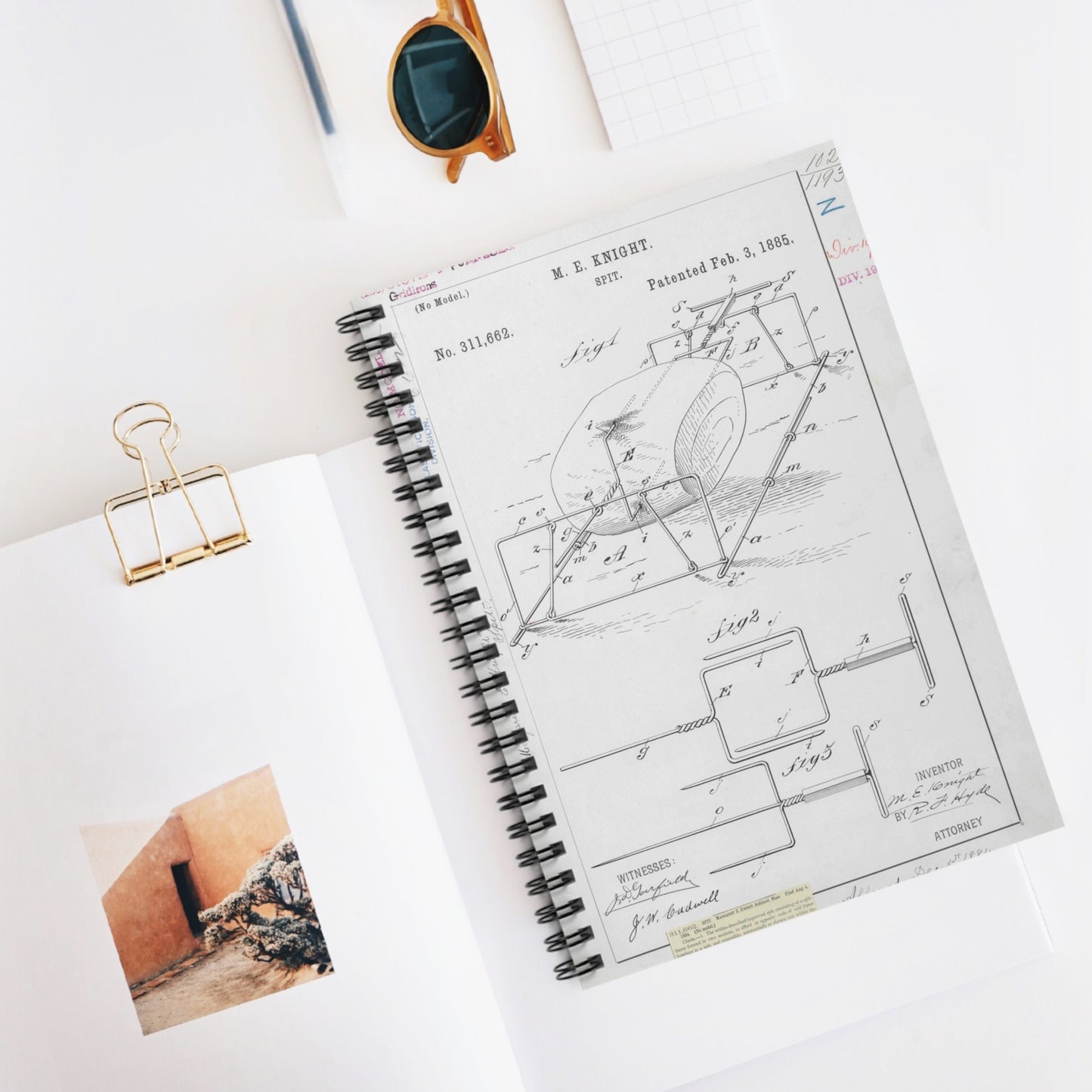 Patent drawing - for M. E. Knight's Spit Public domain  image Spiral Bound Ruled Notebook with Printed Cover