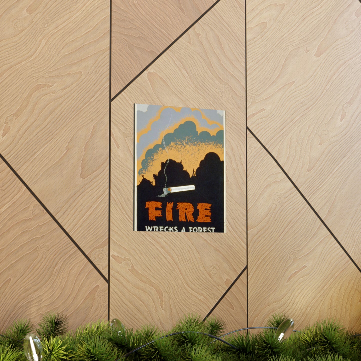 Fire wrecks a forest, Art Deco Poster High Quality Matte Wall Art Poster for Home, Office, Classroom