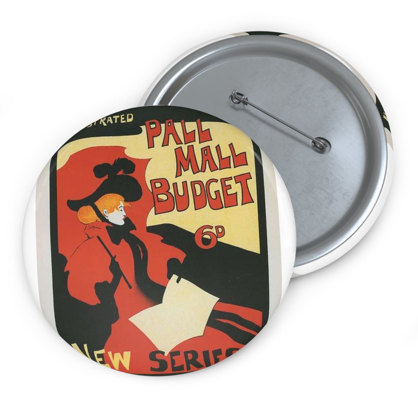 Affiche anglaise pour la revue hebdomadaire "Illustrated Pall Mall Budget". Pin Buttons with Crisp Design