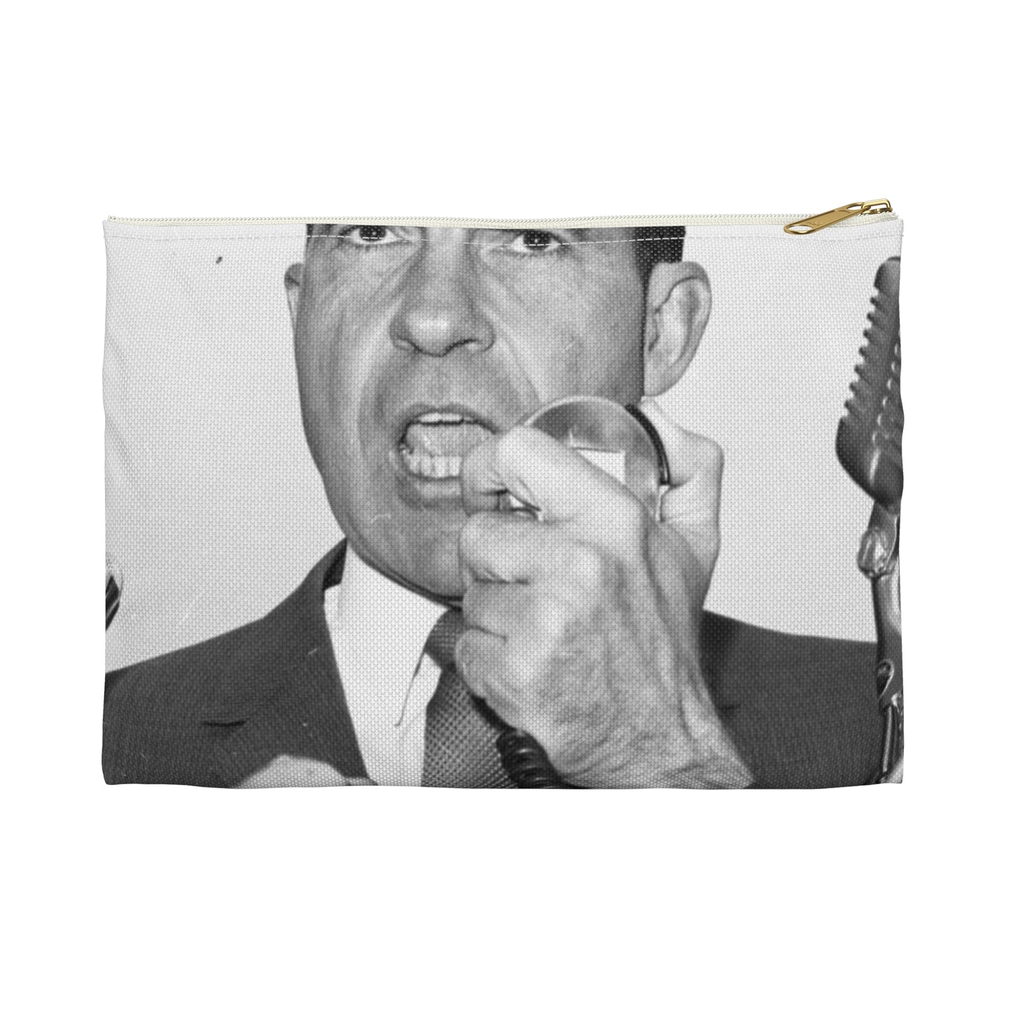 Richard Nixon clinches his fist as he addresses his first audience in Long Island, New York Large Organizer Pouch with Black Zipper