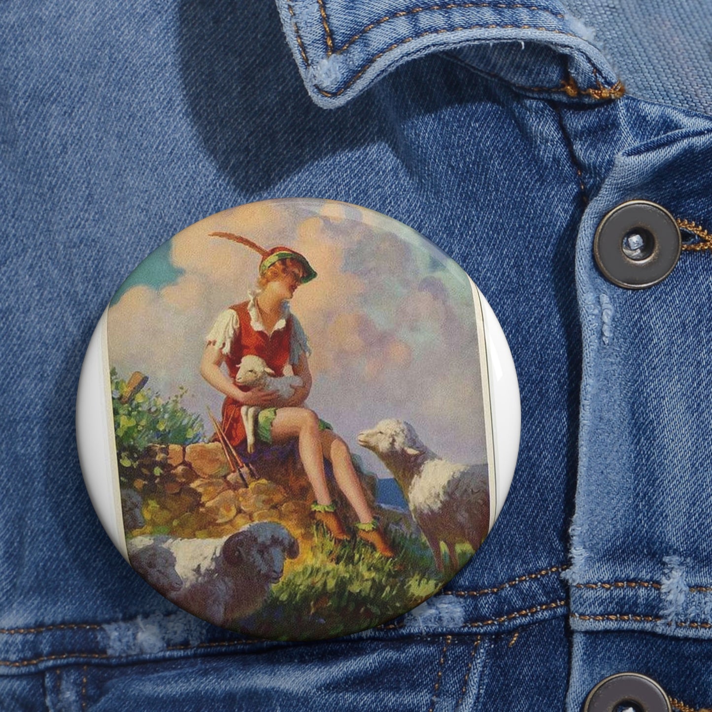 Playmates of Peter Pan, painting by Edward Mason Eggleston Pin Buttons with Crisp Design