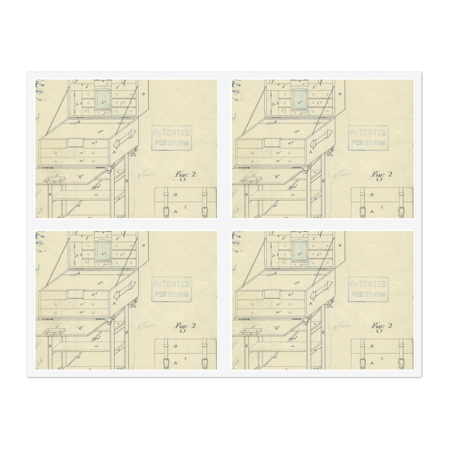 Patent Drawing of Engine - Drawing of a Travelers Trunk Public domain  image Laminated UV Protective Vinyl Stickers