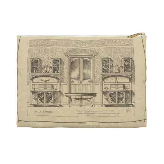 Salle à manger : meubles en bois d'erable et appliques en cuivre doré. Mabris et porte en chêne clair. - Pyrogravure sur fond dorés. Large Organizer Pouch with Black Zipper