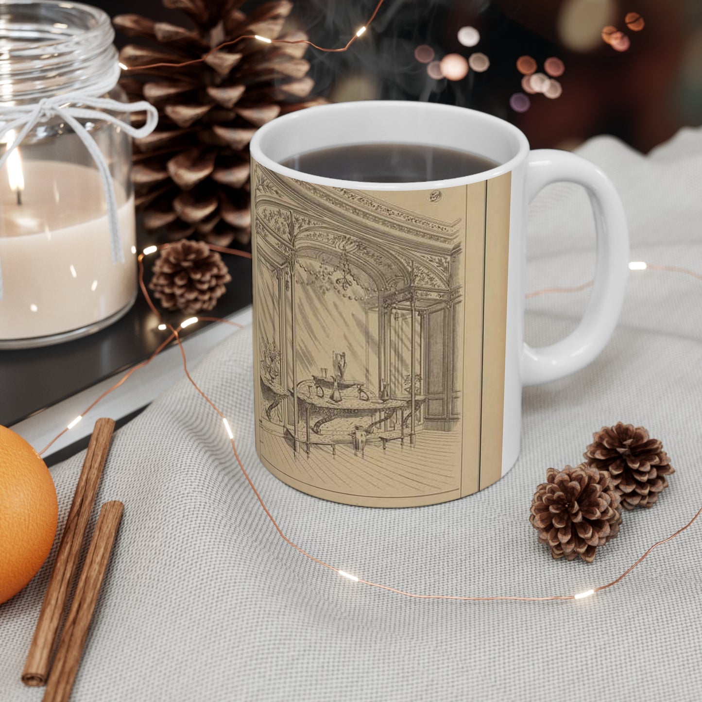 Salle à manger: décor en bois de frêne verni. Consoles et dressoir en marbre et fer forgé sur fond de glace. Globes lumineux, éclairage électrique Beautiful Novelty Ceramic Coffee Mug 11oz