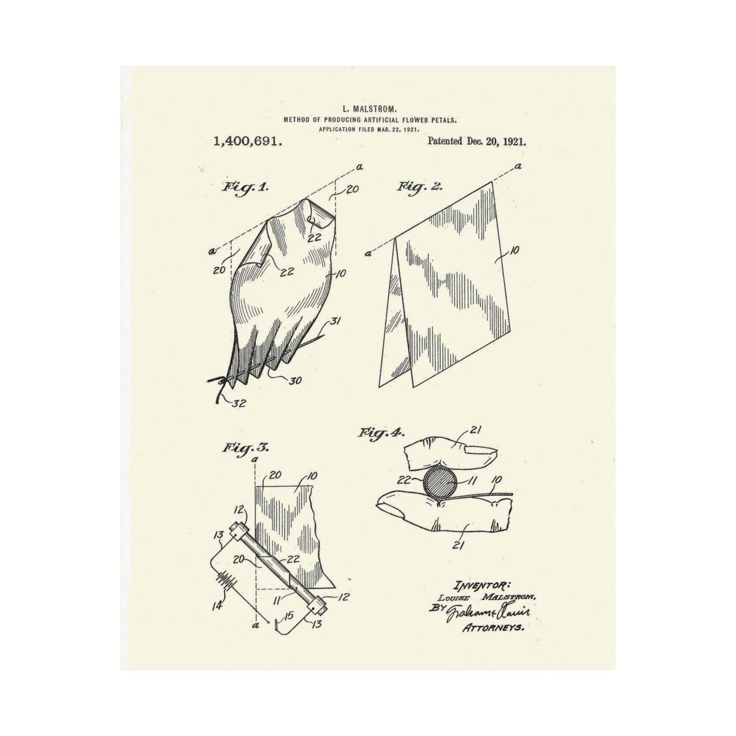 Patent Case File No. 1,400,691, Method of Producing Artificial-Flower Petals, Inventor- Louise Malstrom. - DPLA - 6710c28c24e0449480bf0fb8ddb4a41d (page 4) High Quality Matte Wall Art Poster for Home, Office, Classroom