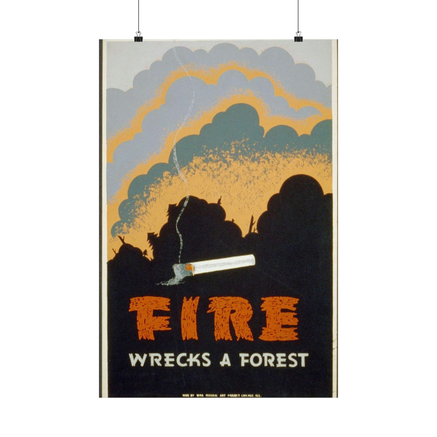 Fire wrecks a forest, Art Deco Poster High Quality Matte Wall Art Poster for Home, Office, Classroom