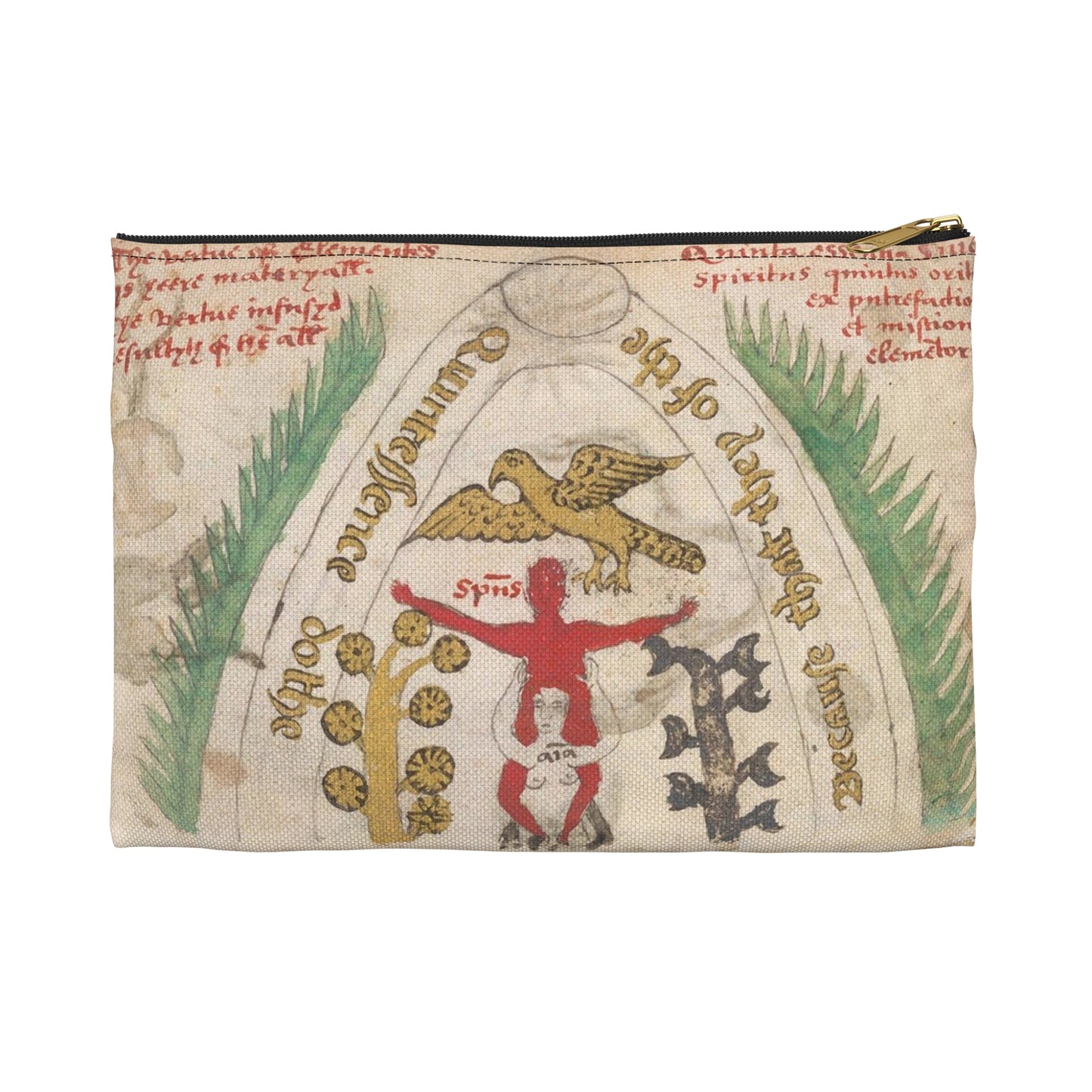Bird from BL Sloane 1171, f. 19v Large Organizer Pouch with Black Zipper