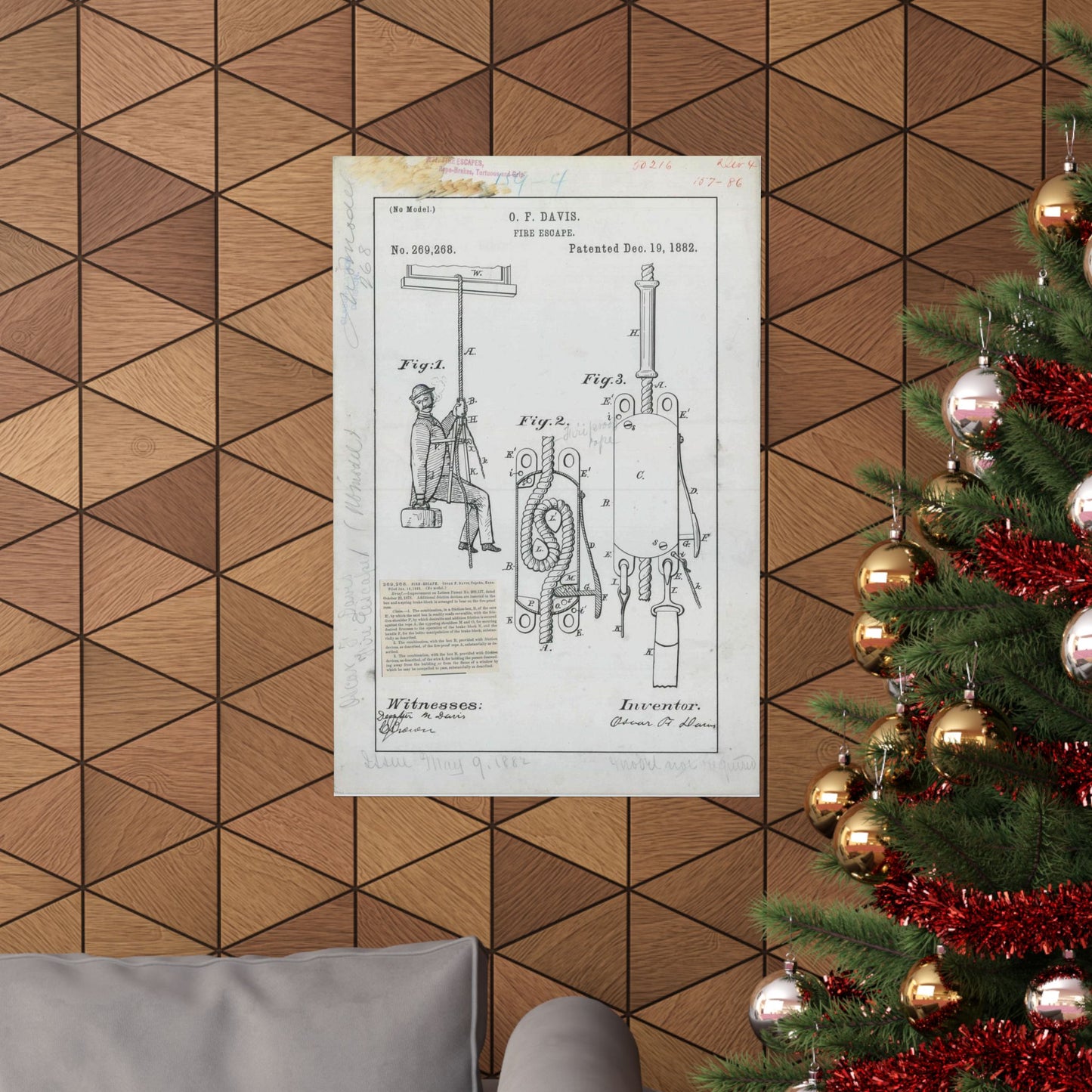 Patent Drawing of Engine - for O. F. Davis' Fire Escape Public domain  image High Quality Matte Wall Art Poster for Home, Office, Classroom