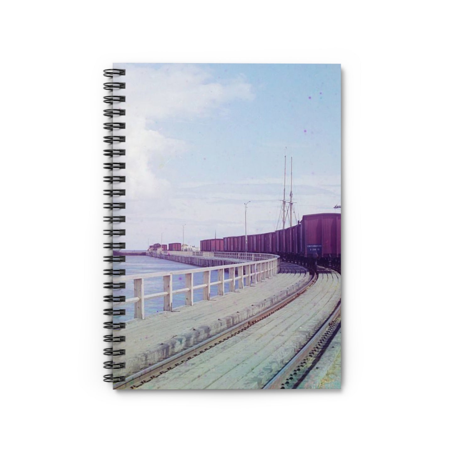 Sorochya Bay. Railroad dam in the Soroka inlet.  Arkhangelsk Province, Russia.  Spiral Bound Ruled Notebook with Printed Cover