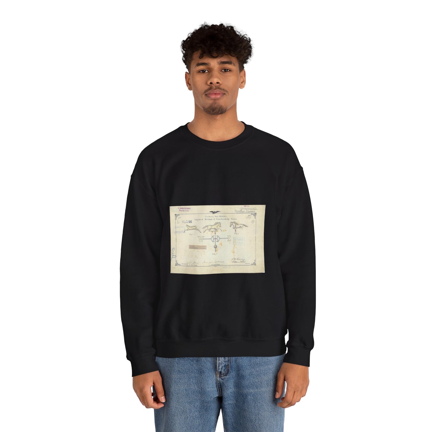 Patent drawing - Drawing of an Improved Method of Constructing Vanes Public domain  image Black Heavy Blend Adult Crew Neck SweatShirt