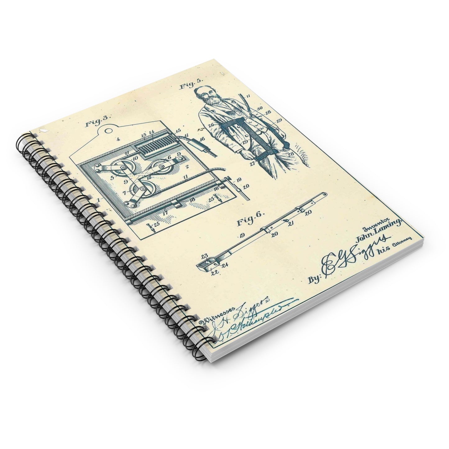 Patent Case File No. 630,902, Fire Escape, Inventor- John Laming - DPLA - 86fd3ca465dbd3fd9720fd06f826af5c (page 14) Spiral Bound Ruled Notebook with Printed Cover