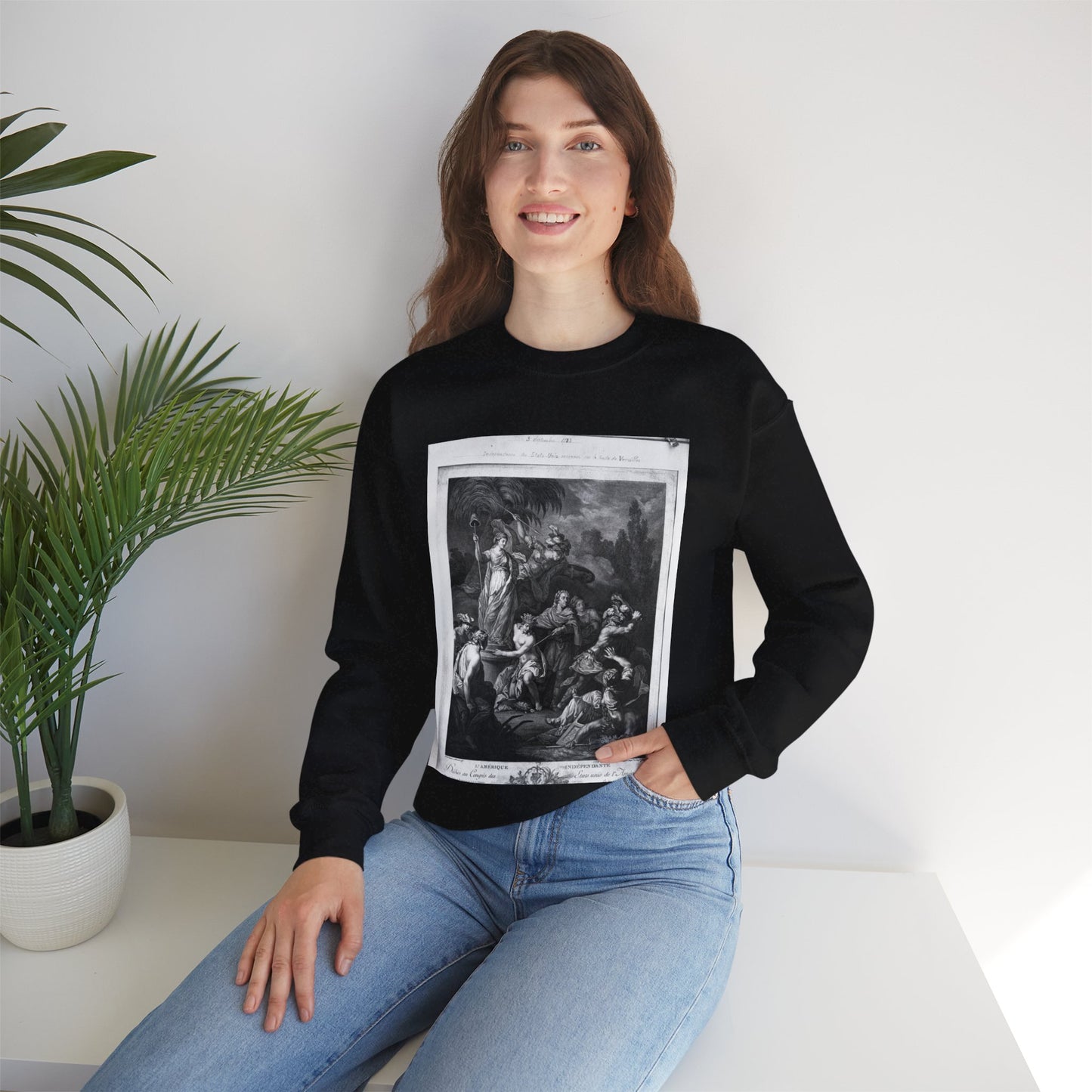 [French Girls in Blue Jeans] - American Embassy, Paris, France, Marshall Plan photogrpaphs Black Heavy Blend Adult Crew Neck SweatShirt