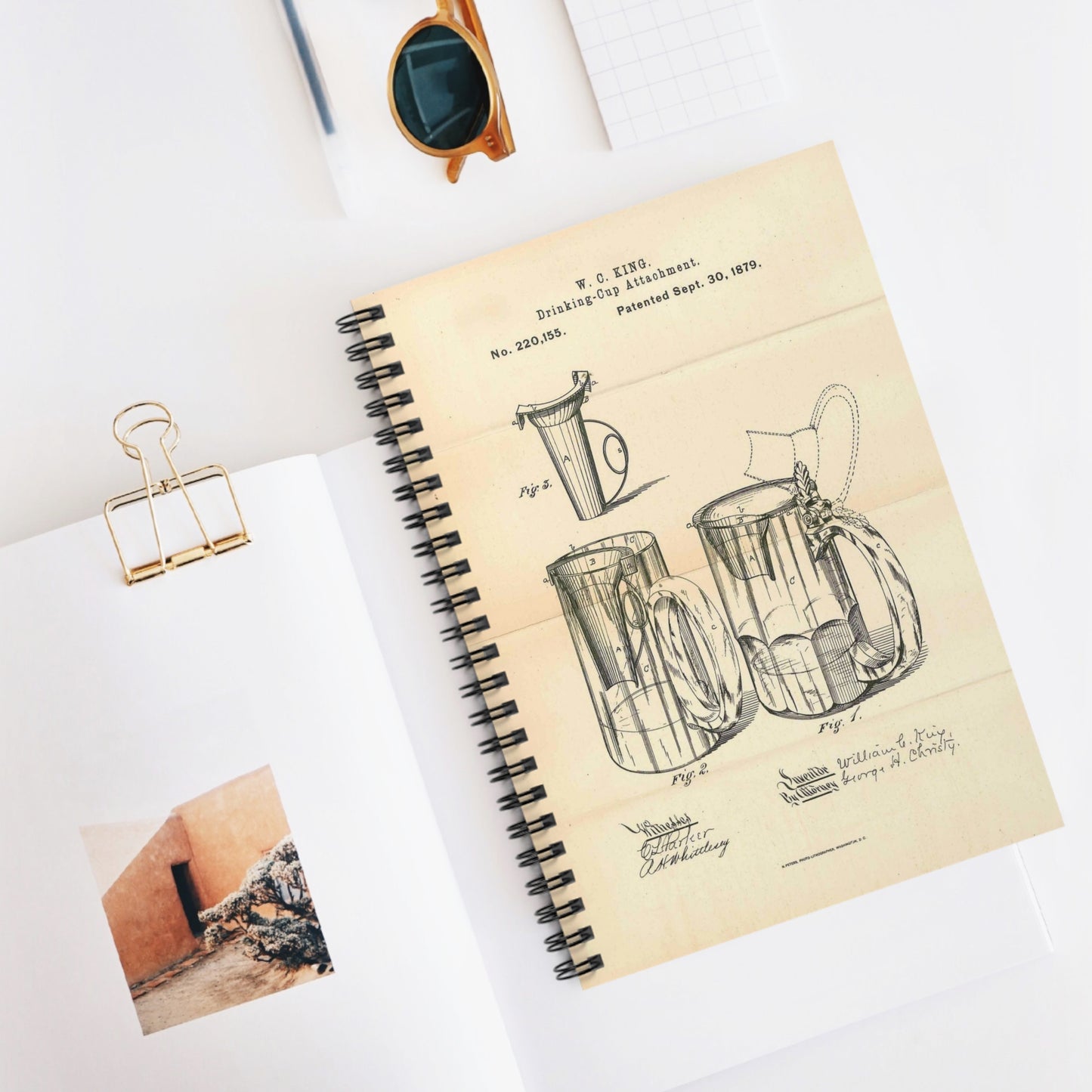 Patent Case File No. 220,155, Improvement in Drinking Cup Attachments, Inventor William C. King - DPLA - bc0fd11a4280e0c69e0eee5ff25aea78 (page 19) Spiral Bound Ruled Notebook with Printed Cover