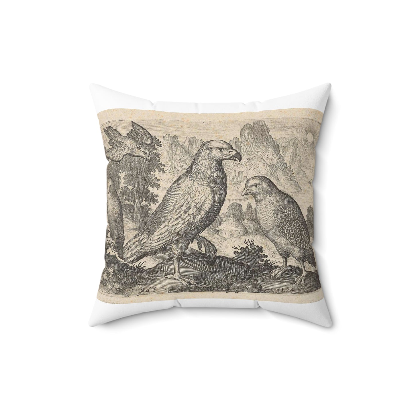 Abraham de Bruyn - Arend en andere roofvogels Decorative Accent Square Pillow