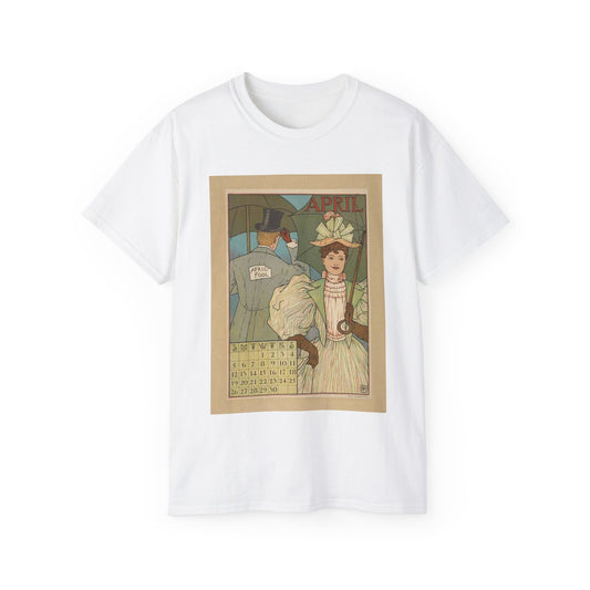 April, Art Nouveau Poster - Art nouveau public domain poster White T-Shirt Gildan 2000 Cotton Unisex