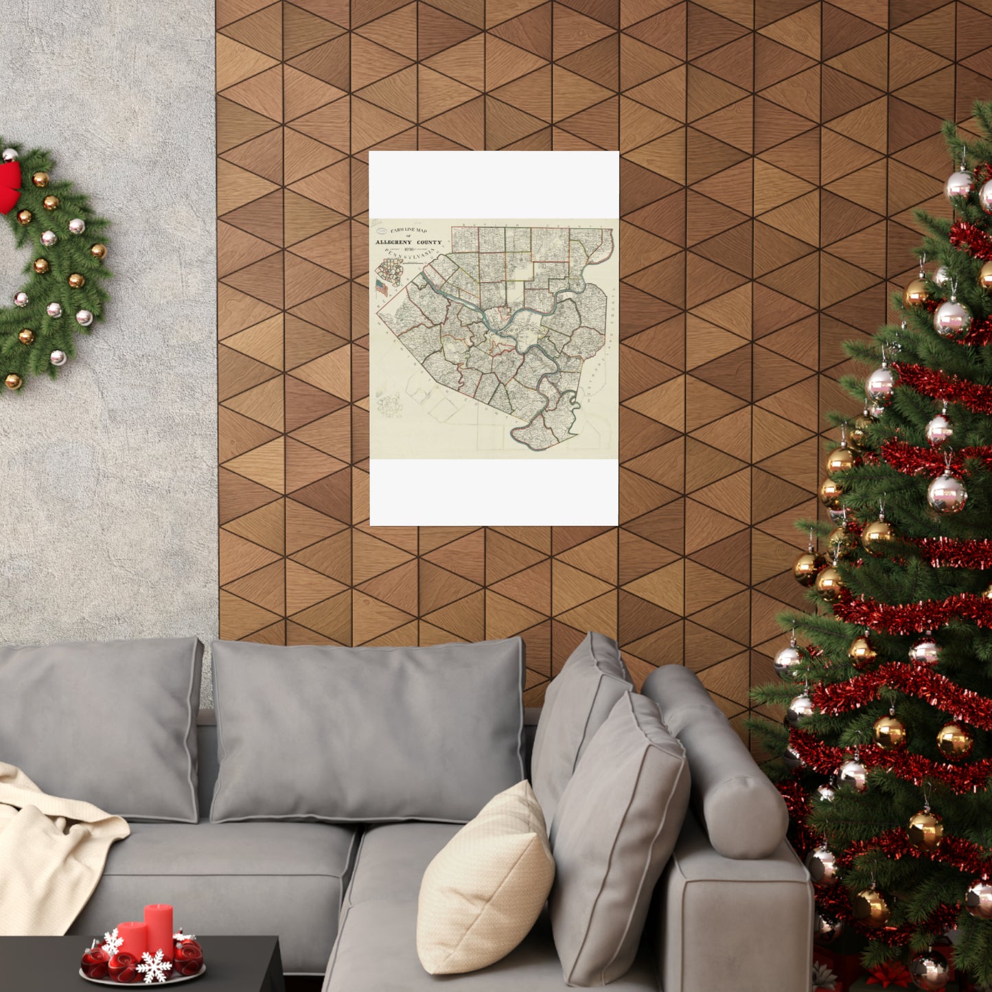 Farm line map of Allegheny County, Pennsylvania / High Quality Matte Wall Art Poster for Home, Office, Classroom