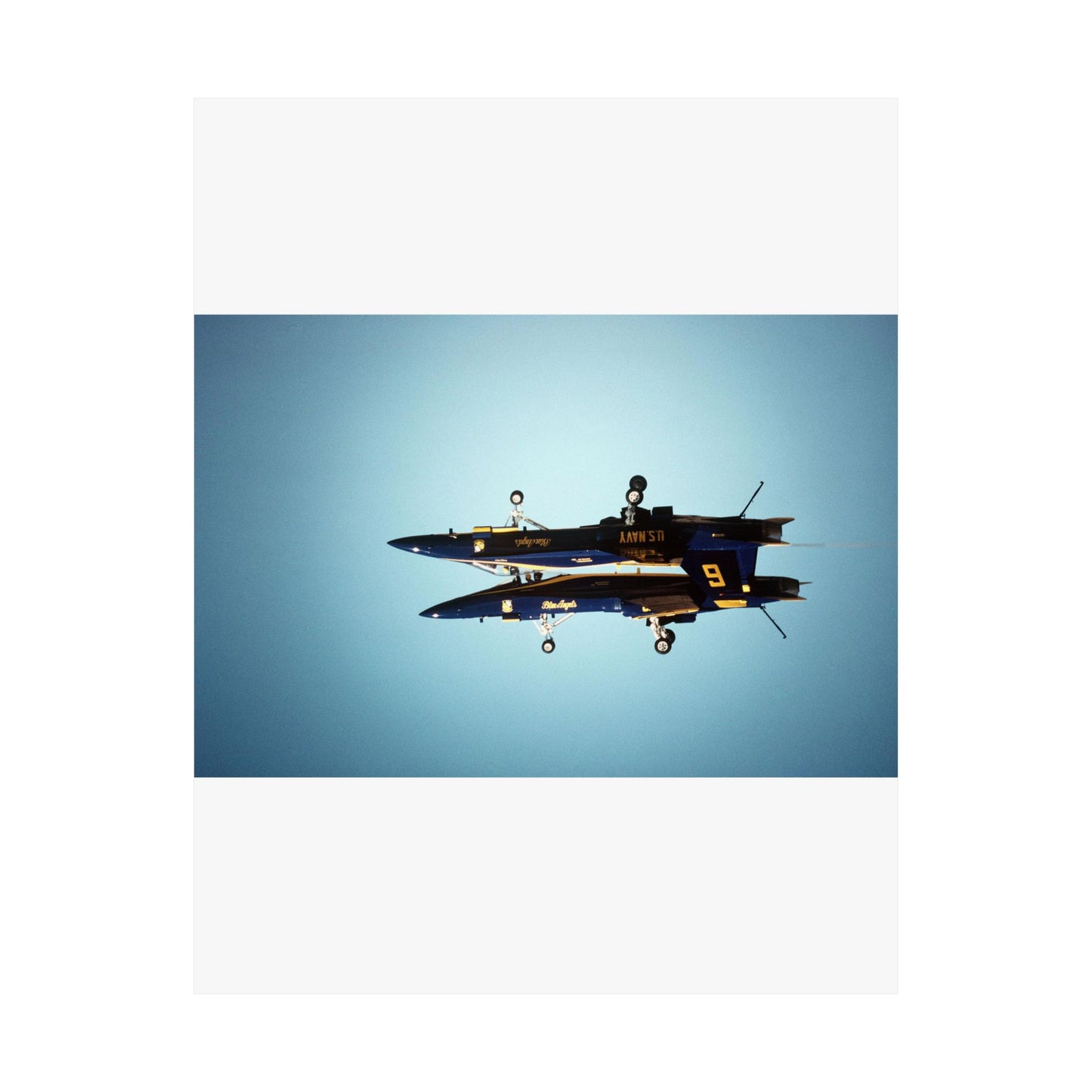 Two F/A-18A Hornet aircraft of the Blue Angels Flight Demonstration Squadron execute the Fortus maneuver during an air show High Quality Matte Wall Art Poster for Home, Office, Classroom