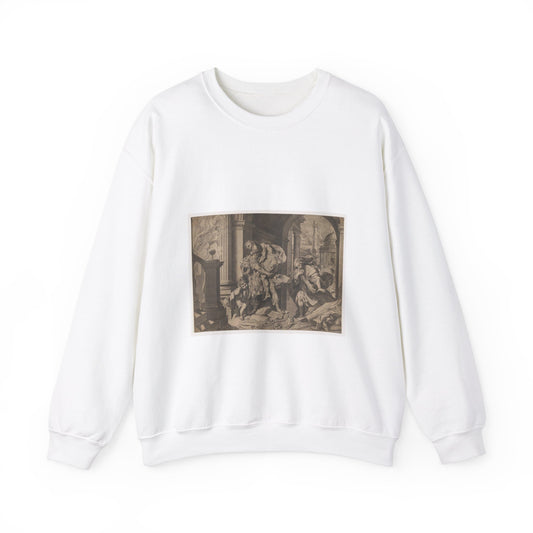 Agostino Carracci - Aeneas and his family fleeing Troy White Heavy Blend Adult Crew Neck SweatShirt