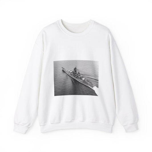 An elevated port quarter view of the battleship USS IOWA (BB 61) underway during sea trials White Heavy Blend Adult Crew Neck SweatShirt