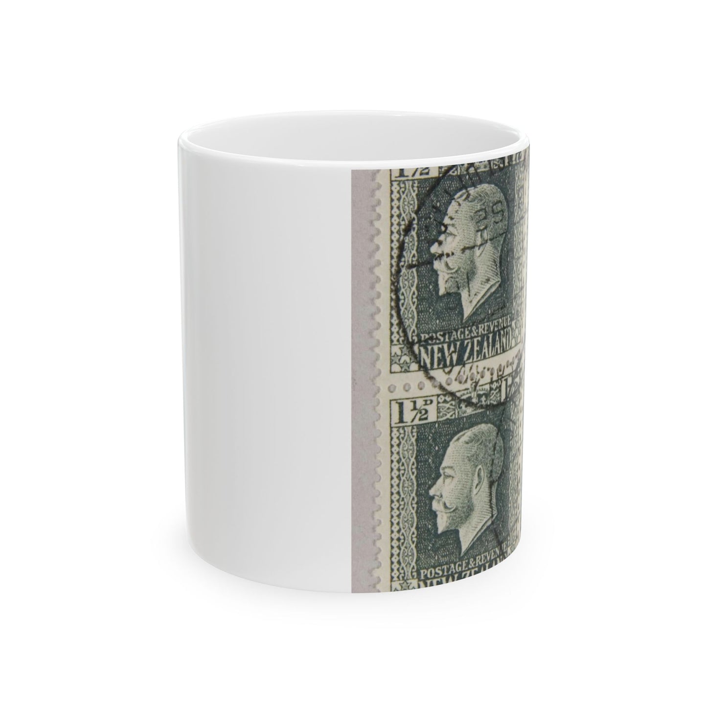 Block of one and a half penny 'King George V' definitive stamps in grey slate Beautiful Novelty Ceramic Coffee Mug 11oz