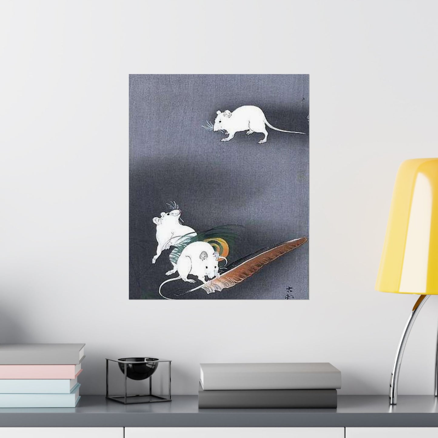 A drawing of 3 mice, Ohara Koson High Quality Matte Wall Art Poster for Home, Office, Classroom