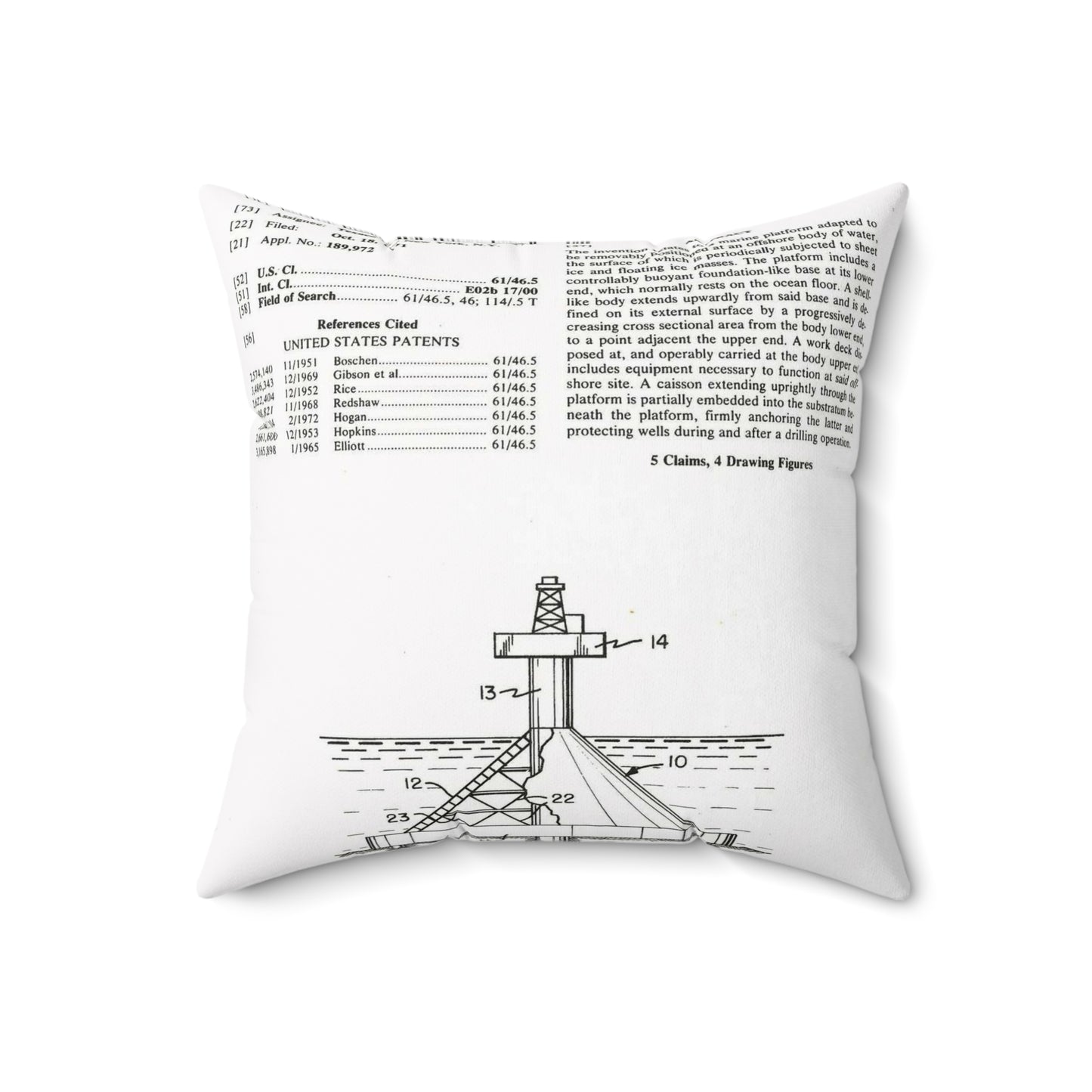 Patent Case File No. 3,793,840, Mobile Arctic Drilling and Production Platform, Inventor(s)- George E. Mott and James P. Wilbourn. - DPLA - 8f260bf2cd8926afbf4da017454f39b3 (page 6) Decorative Accent Square Pillow