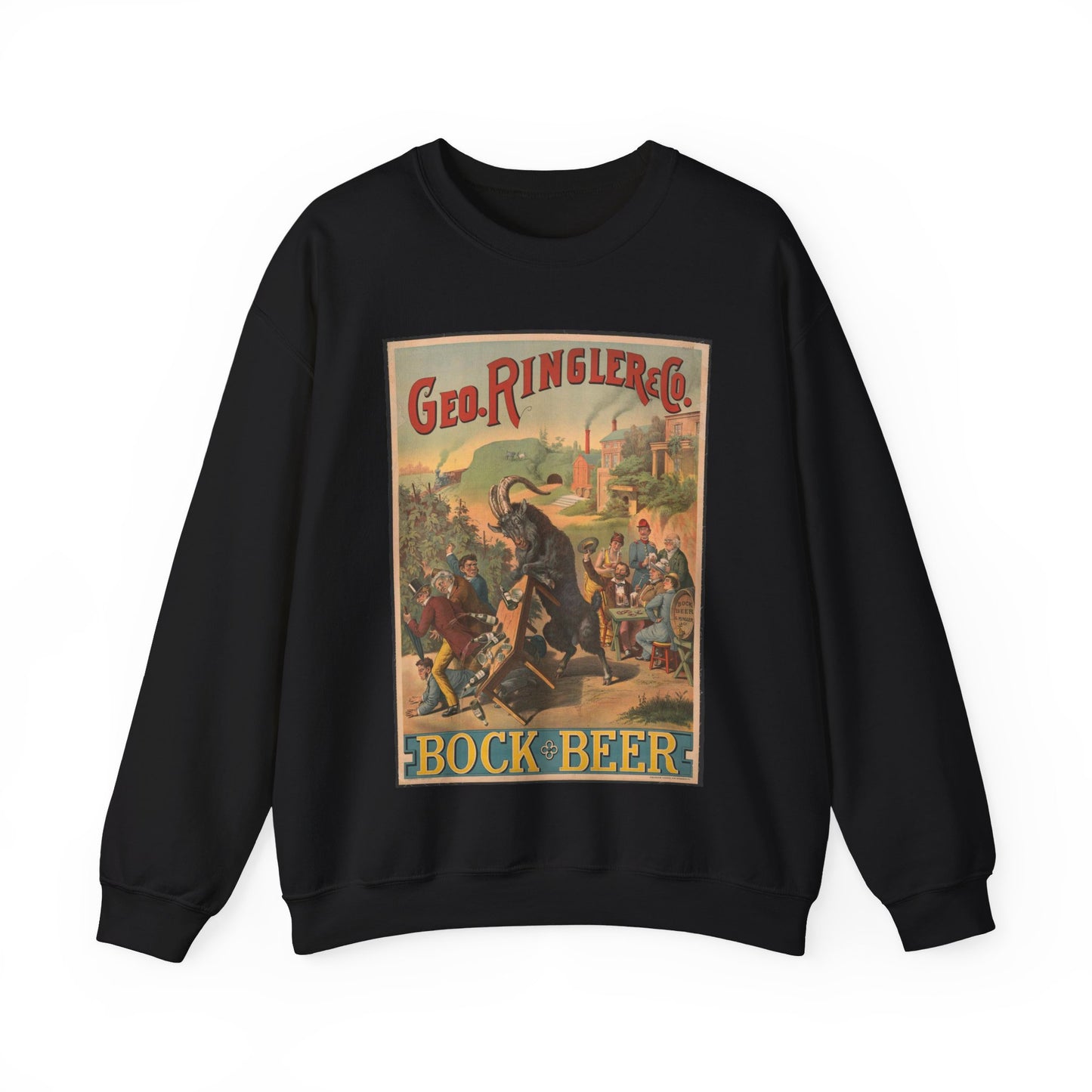 Poster - George Ringler & Co., Bock Beer - Public domain lithograph Black Heavy Blend Adult Crew Neck SweatShirt