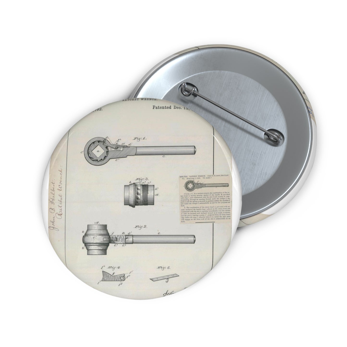 Patent Drawing of Engine - for J. B. Halbert's Ratchet Wrench Public domain  image Pin Buttons with Crisp Design